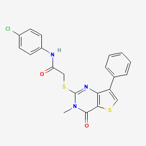 molecular formula C21H16ClN3O2S2 B3076469 N-(4-chlorophenyl)-2-[(3-methyl-4-oxo-7-phenyl-3,4-dihydrothieno[3,2-d]pyrimidin-2-yl)thio]acetamide CAS No. 1040633-95-1
