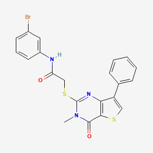 molecular formula C21H16BrN3O2S2 B3076475 N-(3-bromophenyl)-2-[(3-methyl-4-oxo-7-phenyl-3,4-dihydrothieno[3,2-d]pyrimidin-2-yl)thio]acetamide CAS No. 1040634-02-3
