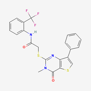 molecular formula C22H16F3N3O2S2 B3076489 2-[(3-methyl-4-oxo-7-phenyl-3,4-dihydrothieno[3,2-d]pyrimidin-2-yl)thio]-N-[2-(trifluoromethyl)phenyl]acetamide CAS No. 1040634-23-8