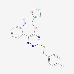 molecular formula C22H18N4O2S B307650 6-(2-Furyl)-3-[(4-methylbenzyl)sulfanyl]-6,7-dihydro[1,2,4]triazino[5,6-d][3,1]benzoxazepine 