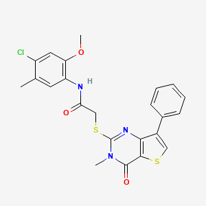 molecular formula C23H20ClN3O3S2 B3076500 N-(4-chloro-2-methoxy-5-methylphenyl)-2-[(3-methyl-4-oxo-7-phenyl-3,4-dihydrothieno[3,2-d]pyrimidin-2-yl)thio]acetamide CAS No. 1040634-93-2