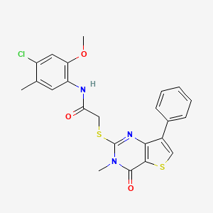 molecular formula C23H20ClN3O3S2 B3076500 N-(4-chloro-2-methoxy-5-methylphenyl)-2-({3-methyl-4-oxo-7-phenyl-3H,4H-thieno[3,2-d]pyrimidin-2-yl}sulfanyl)acetamide CAS No. 1040634-93-2