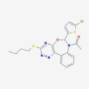 molecular formula C20H19BrN4O2S2 B307651 1-[6-(5-bromothiophen-2-yl)-3-(butylsulfanyl)[1,2,4]triazino[5,6-d][3,1]benzoxazepin-7(6H)-yl]ethanone 