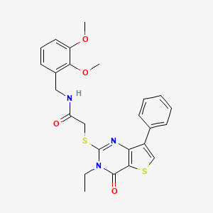 molecular formula C25H25N3O4S2 B3076511 N-(2,3-dimethoxybenzyl)-2-[(3-ethyl-4-oxo-7-phenyl-3,4-dihydrothieno[3,2-d]pyrimidin-2-yl)thio]acetamide CAS No. 1040635-57-1
