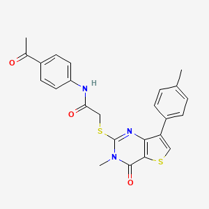 molecular formula C24H21N3O3S2 B3076535 N-(4-acetylphenyl)-2-{[3-methyl-7-(4-methylphenyl)-4-oxo-3,4-dihydrothieno[3,2-d]pyrimidin-2-yl]thio}acetamide CAS No. 1040649-10-2