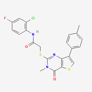molecular formula C22H17ClFN3O2S2 B3076542 N-(2-chloro-4-fluorophenyl)-2-{[3-methyl-7-(4-methylphenyl)-4-oxo-3,4-dihydrothieno[3,2-d]pyrimidin-2-yl]thio}acetamide CAS No. 1040649-35-1