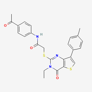 molecular formula C25H23N3O3S2 B3076547 N-(4-acetylphenyl)-2-{[3-ethyl-7-(4-methylphenyl)-4-oxo-3,4-dihydrothieno[3,2-d]pyrimidin-2-yl]thio}acetamide CAS No. 1040651-16-8