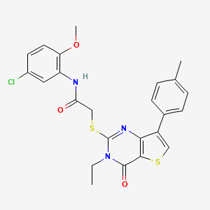 molecular formula C24H22ClN3O3S2 B3076562 N-(5-氯-2-甲氧基苯基)-2-{[3-乙基-7-(4-甲基苯基)-4-氧代-3,4-二氢噻吩并[3,2-d]嘧啶-2-基]硫代}乙酰胺 CAS No. 1040651-81-7