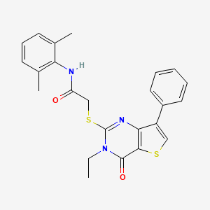molecular formula C24H23N3O2S2 B3076566 N-(2,6-dimethylphenyl)-2-[(3-ethyl-4-oxo-7-phenyl-3,4-dihydrothieno[3,2-d]pyrimidin-2-yl)thio]acetamide CAS No. 1040660-05-6