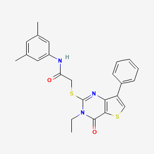 molecular formula C24H23N3O2S2 B3076572 N-(3,5-dimethylphenyl)-2-[(3-ethyl-4-oxo-7-phenyl-3,4-dihydrothieno[3,2-d]pyrimidin-2-yl)thio]acetamide CAS No. 1040660-17-0