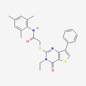 molecular formula C25H25N3O2S2 B3076575 2-[(3-ethyl-4-oxo-7-phenyl-3,4-dihydrothieno[3,2-d]pyrimidin-2-yl)thio]-N-mesitylacetamide CAS No. 1040660-23-8
