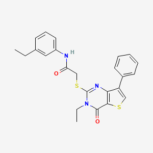 molecular formula C24H23N3O2S2 B3076580 2-[(3-ethyl-4-oxo-7-phenyl-3,4-dihydrothieno[3,2-d]pyrimidin-2-yl)thio]-N-(3-ethylphenyl)acetamide CAS No. 1040660-28-3