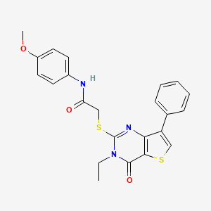 molecular formula C23H21N3O3S2 B3076593 2-[(3-ethyl-4-oxo-7-phenyl-3,4-dihydrothieno[3,2-d]pyrimidin-2-yl)thio]-N-(4-methoxyphenyl)acetamide CAS No. 1040660-64-7