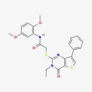 molecular formula C24H23N3O4S2 B3076601 N-(2,5-dimethoxyphenyl)-2-[(3-ethyl-4-oxo-7-phenyl-3,4-dihydrothieno[3,2-d]pyrimidin-2-yl)thio]acetamide CAS No. 1040660-76-1