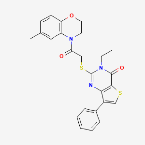 molecular formula C25H23N3O3S2 B3076616 3-ethyl-2-{[2-(6-methyl-2,3-dihydro-4H-1,4-benzoxazin-4-yl)-2-oxoethyl]thio}-7-phenylthieno[3,2-d]pyrimidin-4(3H)-one CAS No. 1040661-80-0