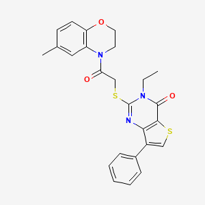 molecular formula C25H23N3O3S2 B3076616 3-ethyl-2-{[2-(6-methyl-3,4-dihydro-2H-1,4-benzoxazin-4-yl)-2-oxoethyl]sulfanyl}-7-phenyl-3H,4H-thieno[3,2-d]pyrimidin-4-one CAS No. 1040661-80-0