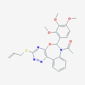 molecular formula C24H24N4O5S B307663 7-Acetyl-3-(allylsulfanyl)-6-(2,3,4-trimethoxyphenyl)-6,7-dihydro[1,2,4]triazino[5,6-d][3,1]benzoxazepine 