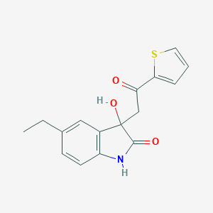 molecular formula C16H15NO3S B307666 5-ethyl-3-hydroxy-3-[2-oxo-2-(2-thienyl)ethyl]-1,3-dihydro-2H-indol-2-one 