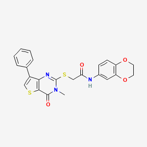 molecular formula C23H19N3O4S2 B3076677 N-(2,3-dihydro-1,4-benzodioxin-6-yl)-2-[(3-methyl-4-oxo-7-phenyl-3,4-dihydrothieno[3,2-d]pyrimidin-2-yl)thio]acetamide CAS No. 1040682-14-1