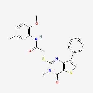 molecular formula C23H21N3O3S2 B3076681 N-(2-methoxy-5-methylphenyl)-2-[(3-methyl-4-oxo-7-phenyl-3,4-dihydrothieno[3,2-d]pyrimidin-2-yl)thio]acetamide CAS No. 1040682-21-0