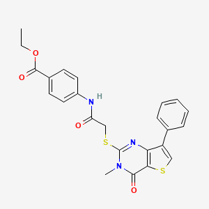 molecular formula C24H21N3O4S2 B3076683 Ethyl 4-({[(3-methyl-4-oxo-7-phenyl-3,4-dihydrothieno[3,2-d]pyrimidin-2-yl)thio]acetyl}amino)benzoate CAS No. 1040682-29-8