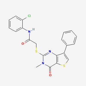 molecular formula C21H16ClN3O2S2 B3076691 N-(2-chlorophenyl)-2-[(3-methyl-4-oxo-7-phenyl-3,4-dihydrothieno[3,2-d]pyrimidin-2-yl)thio]acetamide CAS No. 1040682-45-8