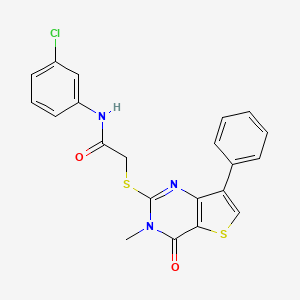 molecular formula C21H16ClN3O2S2 B3076692 N-(3-chlorophenyl)-2-[(3-methyl-4-oxo-7-phenyl-3,4-dihydrothieno[3,2-d]pyrimidin-2-yl)thio]acetamide CAS No. 1040682-53-8