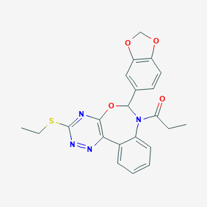 molecular formula C22H20N4O4S B307670 6-(1,3-Benzodioxol-5-yl)-7-propionyl-6,7-dihydro[1,2,4]triazino[5,6-d][3,1]benzoxazepin-3-yl ethyl sulfide 