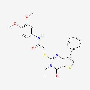 molecular formula C24H23N3O4S2 B3076700 N-(3,4-dimethoxyphenyl)-2-[(3-ethyl-4-oxo-7-phenyl-3,4-dihydrothieno[3,2-d]pyrimidin-2-yl)thio]acetamide CAS No. 1040682-67-4