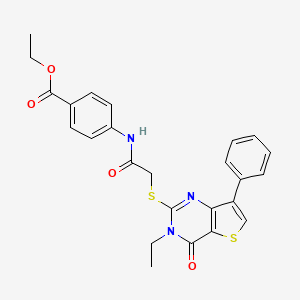 molecular formula C25H23N3O4S2 B3076706 Ethyl 4-({[(3-ethyl-4-oxo-7-phenyl-3,4-dihydrothieno[3,2-d]pyrimidin-2-yl)thio]acetyl}amino)benzoate CAS No. 1040682-90-3