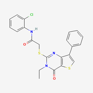 molecular formula C22H18ClN3O2S2 B3076714 N-(2-chlorophenyl)-2-[(3-ethyl-4-oxo-7-phenyl-3,4-dihydrothieno[3,2-d]pyrimidin-2-yl)thio]acetamide CAS No. 1040682-98-1