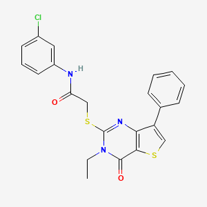 molecular formula C22H18ClN3O2S2 B3076718 N-(3-chlorophenyl)-2-[(3-ethyl-4-oxo-7-phenyl-3,4-dihydrothieno[3,2-d]pyrimidin-2-yl)thio]acetamide CAS No. 1040683-06-4
