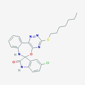 molecular formula C24H24ClN5O2S B307673 5'-Chloro-3-(heptylthio)-2'-oxo-6,7-dihydro[1,2,4]triazino[5,6-d][3,1]benzoxazepine-6-spiro-3'-indoline 