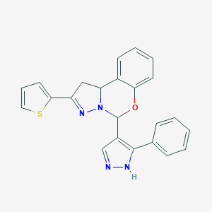 molecular formula C23H18N4OS B307676 5-(3-phenyl-1H-pyrazol-4-yl)-2-(2-thienyl)-1,10b-dihydropyrazolo[1,5-c][1,3]benzoxazine 