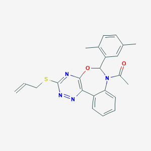 molecular formula C23H22N4O2S B307677 7-Acetyl-3-(allylsulfanyl)-6-(2,5-dimethylphenyl)-6,7-dihydro[1,2,4]triazino[5,6-d][3,1]benzoxazepine 