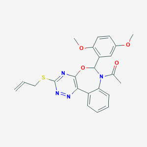 molecular formula C23H22N4O4S B307680 7-Acetyl-3-(allylsulfanyl)-6-(2,5-dimethoxyphenyl)-6,7-dihydro[1,2,4]triazino[5,6-d][3,1]benzoxazepine 