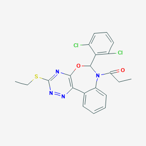molecular formula C21H18Cl2N4O2S B307682 6-(2,6-Dichlorophenyl)-3-(ethylsulfanyl)-7-propionyl-6,7-dihydro[1,2,4]triazino[5,6-d][3,1]benzoxazepine 