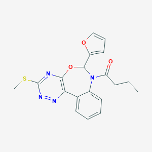 molecular formula C19H18N4O3S B307684 7-Butyryl-6-(2-furyl)-3-(methylsulfanyl)-6,7-dihydro[1,2,4]triazino[5,6-d][3,1]benzoxazepine 