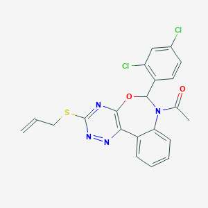 molecular formula C21H16Cl2N4O2S B307690 7-Acetyl-3-(allylsulfanyl)-6-(2,4-dichlorophenyl)-6,7-dihydro[1,2,4]triazino[5,6-d][3,1]benzoxazepine 