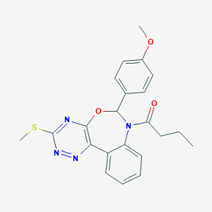 molecular formula C22H22N4O3S B307692 7-Butyryl-6-(4-methoxyphenyl)-3-(methylthio)-6,7-dihydro[1,2,4]triazino[5,6-d][3,1]benzoxazepine 