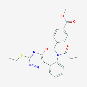 molecular formula C23H22N4O4S B307693 Methyl 4-[3-(ethylsulfanyl)-7-propanoyl-6,7-dihydro[1,2,4]triazino[5,6-d][3,1]benzoxazepin-6-yl]benzoate 