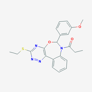 molecular formula C22H22N4O3S B307695 3-(Ethylthio)-6-(3-methoxyphenyl)-7-propionyl-6,7-dihydro[1,2,4]triazino[5,6-d][3,1]benzoxazepine 