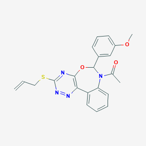 molecular formula C22H20N4O3S B307699 3-[7-Acetyl-3-(allylsulfanyl)-6,7-dihydro[1,2,4]triazino[5,6-d][3,1]benzoxazepin-6-yl]phenyl methyl ether 