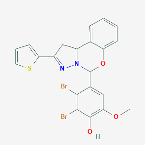 molecular formula C21H16Br2N2O3S B307701 2,3-Dibromo-6-methoxy-4-[2-(2-thienyl)-1,10b-dihydropyrazolo[1,5-c][1,3]benzoxazin-5-yl]phenol 