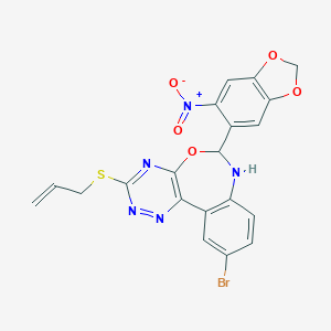 molecular formula C20H14BrN5O5S B307702 3-(Allylsulfanyl)-10-bromo-6-{6-nitro-1,3-benzodioxol-5-yl}-6,7-dihydro[1,2,4]triazino[5,6-d][3,1]benzoxazepine 