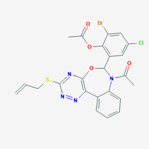 molecular formula C23H18BrClN4O4S B307708 2-[7-Acetyl-3-(allylsulfanyl)-6,7-dihydro[1,2,4]triazino[5,6-d][3,1]benzoxazepin-6-yl]-6-bromo-4-chlorophenyl acetate 