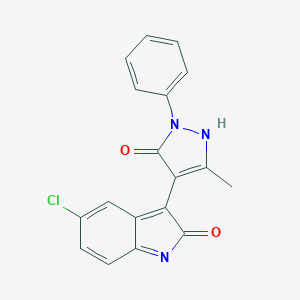 molecular formula C18H12ClN3O2 B307709 5-chloro-3-(3-methyl-5-oxo-1-phenyl-1,5-dihydro-4H-pyrazol-4-ylidene)-1,3-dihydro-2H-indol-2-one 