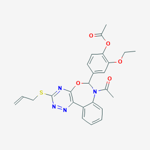 molecular formula C25H24N4O5S B307713 4-[7-Acetyl-3-(allylsulfanyl)-6,7-dihydro[1,2,4]triazino[5,6-d][3,1]benzoxazepin-6-yl]-2-ethoxyphenyl acetate 