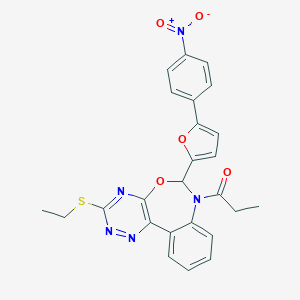 molecular formula C25H21N5O5S B307714 3-(Ethylsulfanyl)-6-(5-{4-nitrophenyl}-2-furyl)-7-propionyl-6,7-dihydro[1,2,4]triazino[5,6-d][3,1]benzoxazepine 