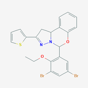 molecular formula C22H18Br2N2O2S B307716 5-(3,5-Dibromo-2-ethoxyphenyl)-2-(2-thienyl)-1,10b-dihydropyrazolo[1,5-c][1,3]benzoxazine 